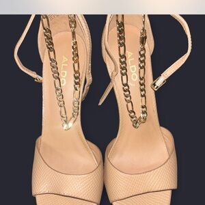 Aldo Tan Heels with Gold Chain Accent